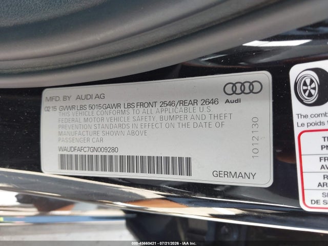 2016 Audi A6 2.0t Premium Plus მანქანა იყიდება აუქციონზე, vin: WAUDFAFC7GN009280, აუქციონის ნომერი: 45660421