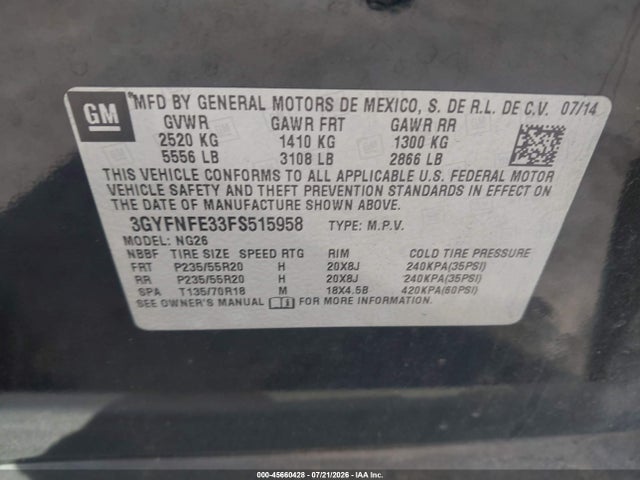 Продажа на аукционе авто 2015 Cadillac Srx Performance Collection, vin: 3GYFNFE33FS515958, номер лота: 45660428