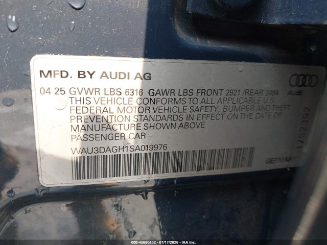 Aukcja sprzedaży 2025 Audi A6 E-tron Prestige, vin: WAU3DAGH1SA019976, numer aukcji: 45660432