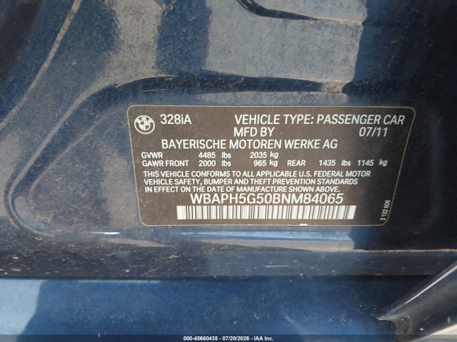 Продажа на аукционе авто 2011 Bmw 328i, vin: WBAPH5G50BNM84065, номер лота: 45660435