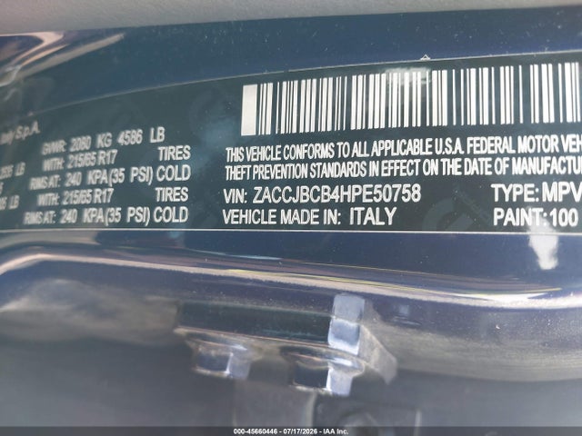 Продажа на аукционе авто 2017 Jeep Renegade Trailhawk, vin: ZACCJBCB4HPE50758, номер лота: 45660446