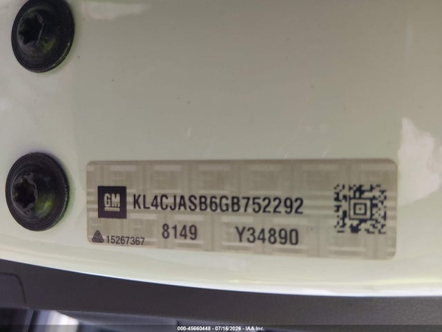 2016 Buick Encore მანქანა იყიდება აუქციონზე, vin: KL4CJASB6GB752292, აუქციონის ნომერი: 45660448