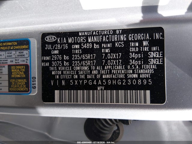 KIA Sorento 3.3l Lx 2017 5XYPG4A59HG230895 Image 9