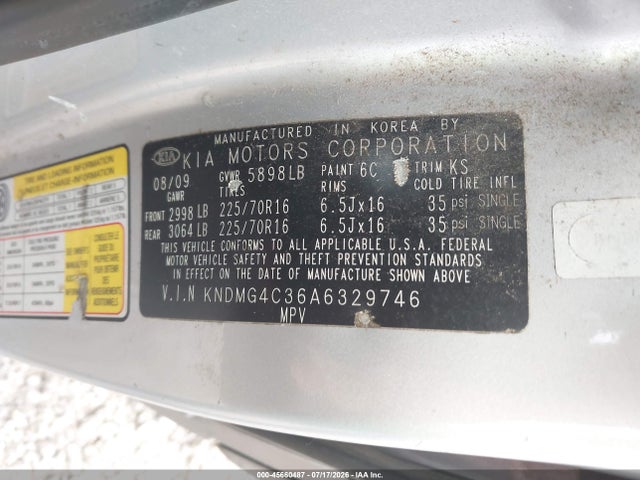 Aukcja sprzedaży 2010 Kia Sedona Lx, vin: KNDMG4C36A6329746, numer aukcji: 45660487