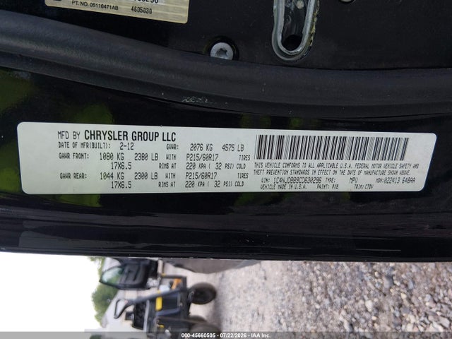 2012 Jeep Compass Sport მანქანა იყიდება აუქციონზე, vin: 1C4NJDBB9CD630296, აუქციონის ნომერი: 45660505
