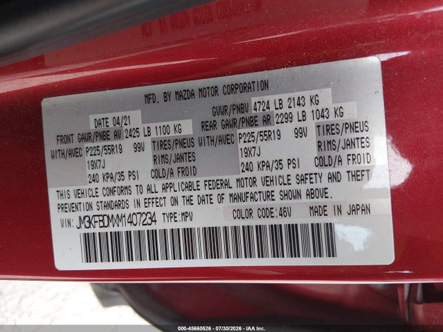 Aukcja sprzedaży 2021 Mazda Cx-5 Grand Touring, vin: JM3KFBDMXM1407234, numer aukcji: 45660526