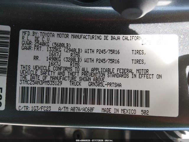 3TMCZ5AN3PM535129 Toyota Tacoma Sr5 V6