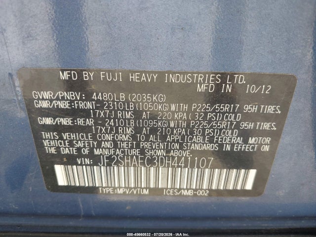 Продажа на аукционе авто 2013 Subaru Forester 2.5x Limited, vin: JF2SHAEC3DH441107, номер лота: 45660532