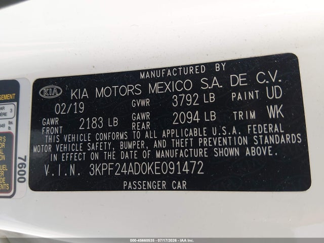 KIA FORTE FE 2019 3KPF24AD0KE091472 Image 9