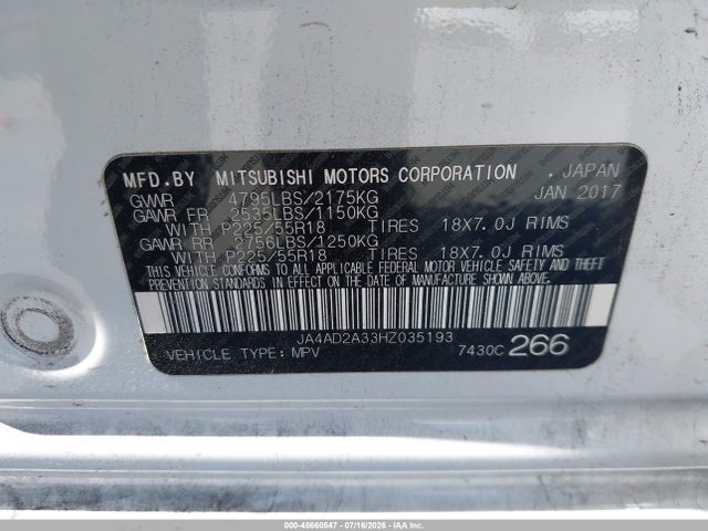 Mitsubishi Outlander Es 2017 JA4AD2A33HZ035193 Image 9