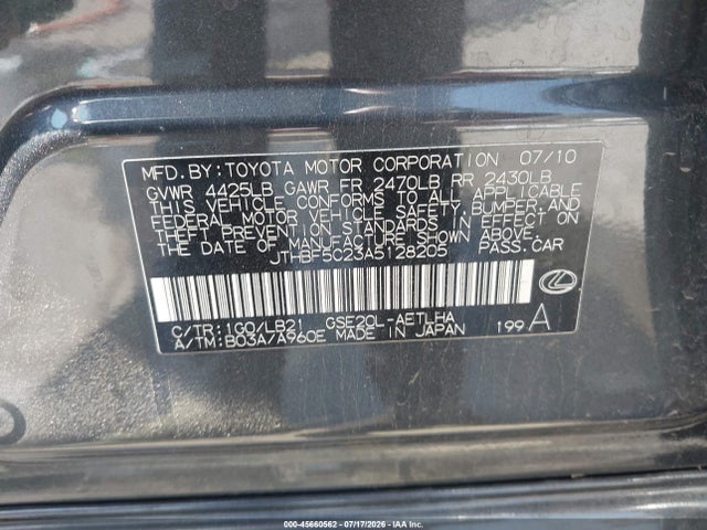 2010 Lexus Is 250 მანქანა იყიდება აუქციონზე, vin: JTHBF5C23A5128205, აუქციონის ნომერი: 45660562