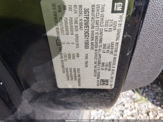 Aukcja sprzedaży 2012 Gmc Sierra 1500 Slt, vin: 3GTP2WE73CG119503, numer aukcji: 45660597