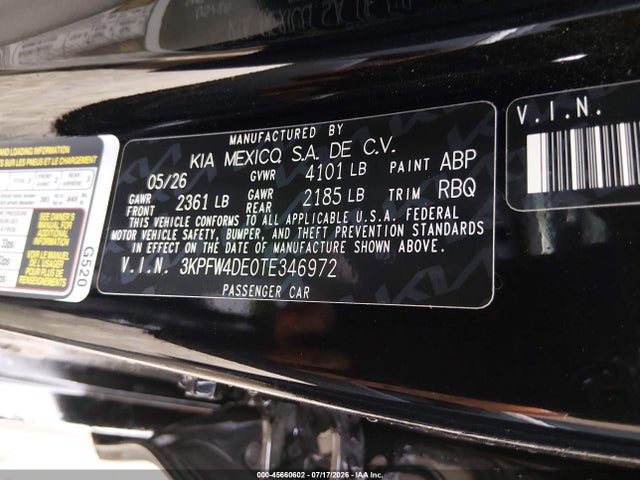 45660602 :رقم المزاد ، 3KPFW4DE0TE346972 vin ، 2026 Kia K4 Gt-line مزاد بيع