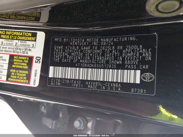 Toyota CAMRY LE 2025 4T1DBADK6SU512835 Image 9