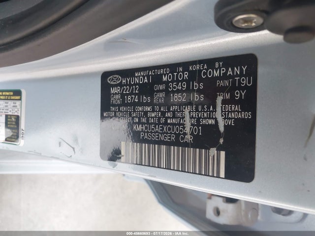 Продажа на аукционе авто 2012 Hyundai Accent Se, vin: KMHCU5AEXCU054701, номер лота: 45660693