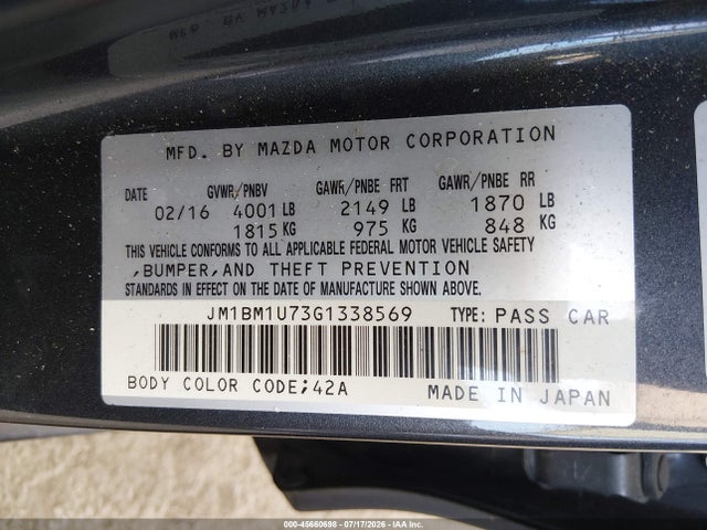 JM1BM1U73G1338569 Mazda Mazda3 I Sport