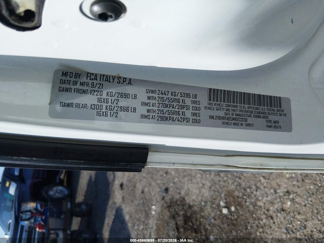 45660699 :رقم المزاد ، ZFBHRFAB5M6V33138 vin ، 2021 Ram Promaster City Tradesman مزاد بيع