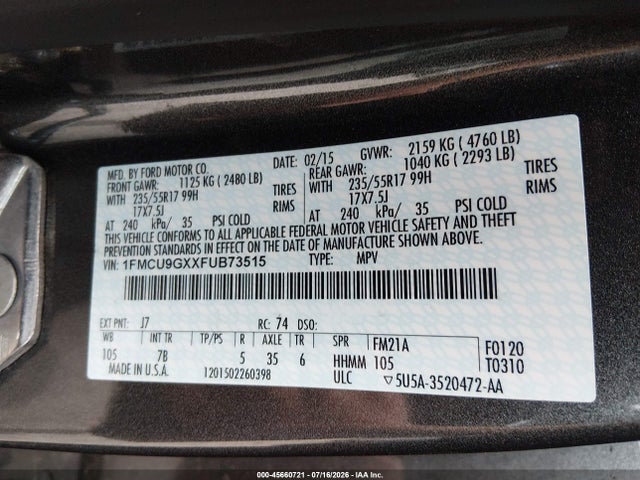 Ford ESCAPE SE 2015 1FMCU9GXXFUB73515 Image 9