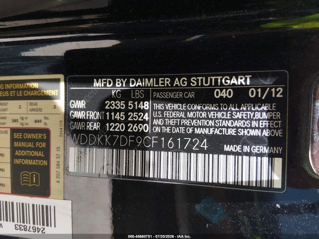Продажа на аукционе авто 2012 Mercedes-benz E 550, vin: WDDKK7DF9CF161724, номер лота: 45660751