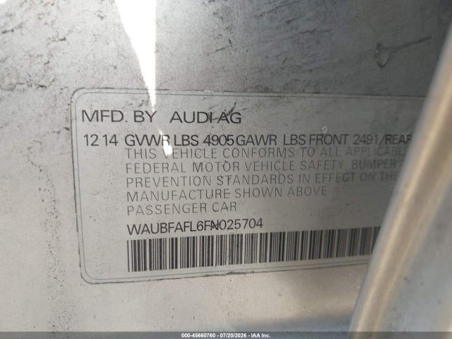 Продаж на аукціоні авто 2015 Audi A4 2.0t Premium, vin: WAUBFAFL6FN025704, номер лоту: 45660760