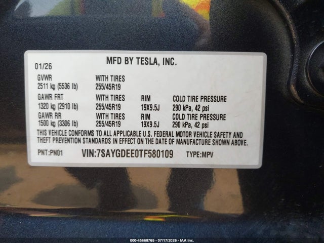 Продаж на аукціоні авто 2026 Tesla Model Y All-wheel Drive/long Range Launch Series/premium All-wheel Drive, vin: 7SAYGDEE0TF580109, номер лоту: 45660765