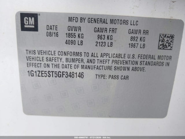 Chevrolet MALIBU 1LT 2016 1G1ZE5ST5GF348146 Image 9