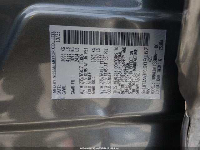 5N1BT3AA3PC909167 Nissan Rogue S Fwd