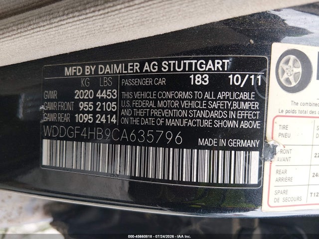 Продаж на аукціоні авто 2012 Mercedes-benz C 250 Sport, vin: WDDGF4HB9CA635796, номер лоту: 45660818
