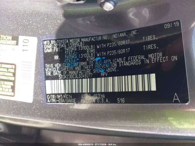 Toyota SIENNA LE 2020 5TDKZ3DC3LS049277 Image 9