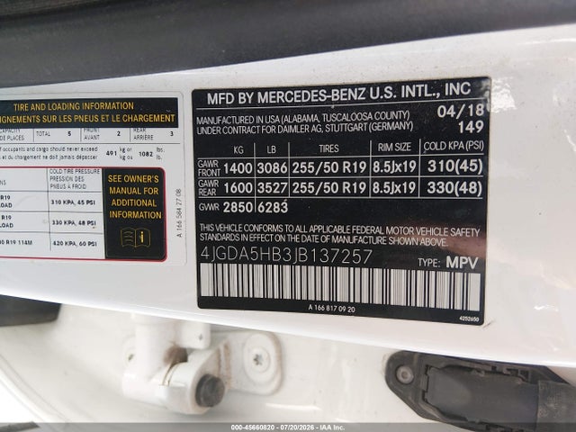 4JGDA5HB3JB137257 Mercedes-Benz Gle 350 4matic