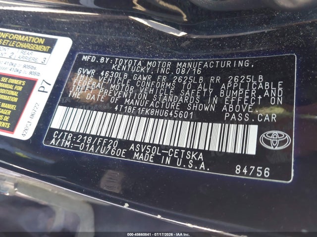 Продаж на аукціоні авто 2017 Toyota Camry Se, vin: 4T1BF1FK8HU645601, номер лоту: 45660841