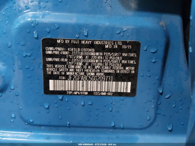 Subaru Crosstrek 2.0i Premium 2016 JF2GPABC5GG209731 Image 9