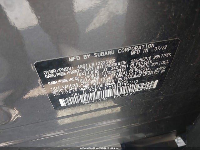 Продажа на аукционе авто 2022 Subaru Forester Sport, vin: JF2SKAJCXNH496002, номер лота: 45660857