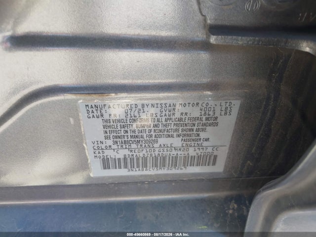 Aukcja sprzedaży 2021 Nissan Sentra Sv Xtronic Cvt, vin: 3N1AB8CV5MY309269, numer aukcji: 45660869