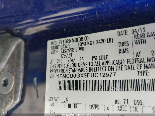 Продажа на аукционе авто 2015 Ford Escape Se, vin: 1FMCU0GX9FUC12977, номер лота: 45660893