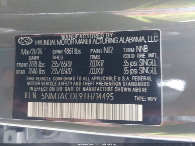 Aukcja sprzedaży 2026 Hyundai Tucson Se, vin: 5NMJACDE9TH714495, numer aukcji: 45660901