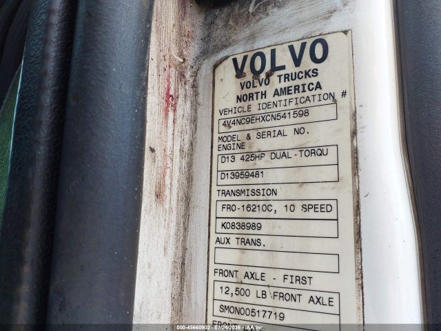 Aukcja sprzedaży 2012 Volvo Vn Vnl, vin: 4V4NC9EHXCN541598, numer aukcji: 45660902