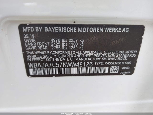 Aukcja sprzedaży 2019 Bmw 5 Series 530i Xdrive, vin: WBAJA7C57KWW48126, numer aukcji: 45660927