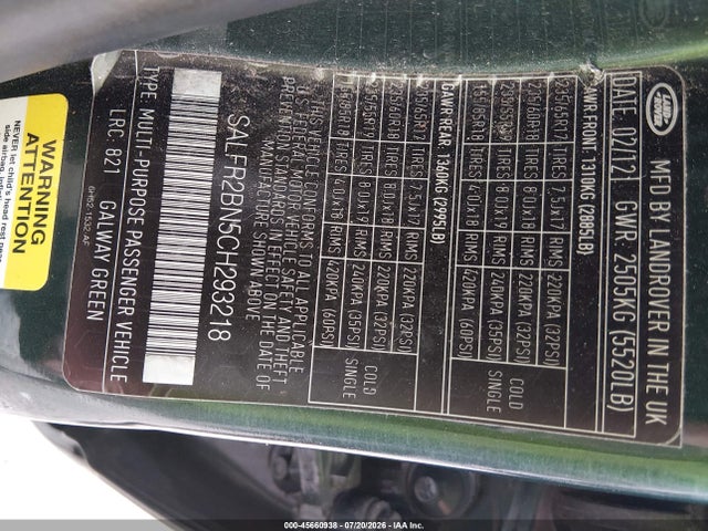 Продаж на аукціоні авто 2012 Land Rover Lr2, vin: SALFR2BN5CH293218, номер лоту: 45660938