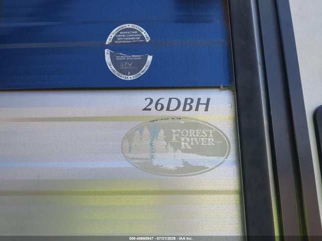 45660947 :رقم المزاد ، 4X4TCKB26L9131376 vin ، 2020 Forest River Cherokee Grey Wolf 26dbh Travel Trailer مزاد بيع