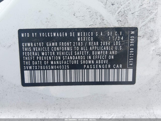 2025 Volkswagen Jetta 1.5t Se მანქანა იყიდება აუქციონზე, vin: 3VW7X7BU6SM040325, აუქციონის ნომერი: 45660962