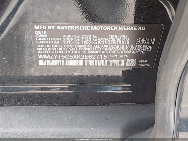 45660964 :رقم المزاد ، WMZYT5C5XK3E62715 vin ، 2019 Mini Countryman Cooper S مزاد بيع