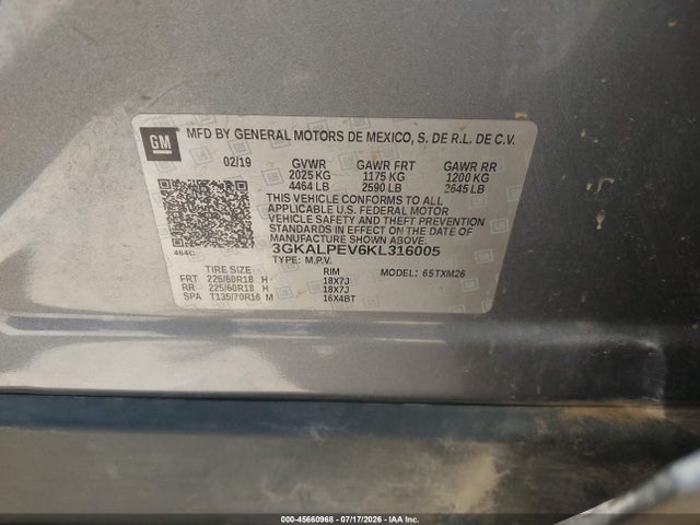 Aukcja sprzedaży 2019 Gmc Terrain Slt, vin: 3GKALPEV6KL316005, numer aukcji: 45660968