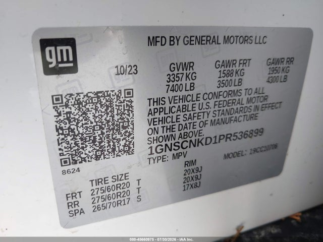 1GNSCNKD1PR536899 Chevrolet Tahoe 2wd Lt