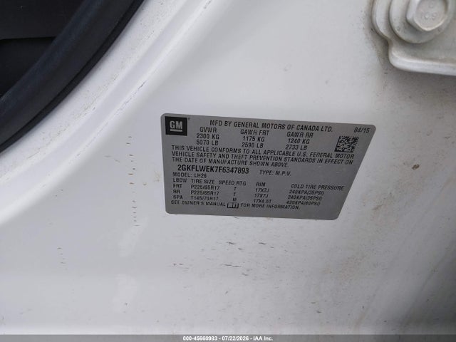 Продажа на аукционе авто 2015 Gmc Terrain Sle-2, vin: 2GKFLWEK7F6347893, номер лота: 45660983