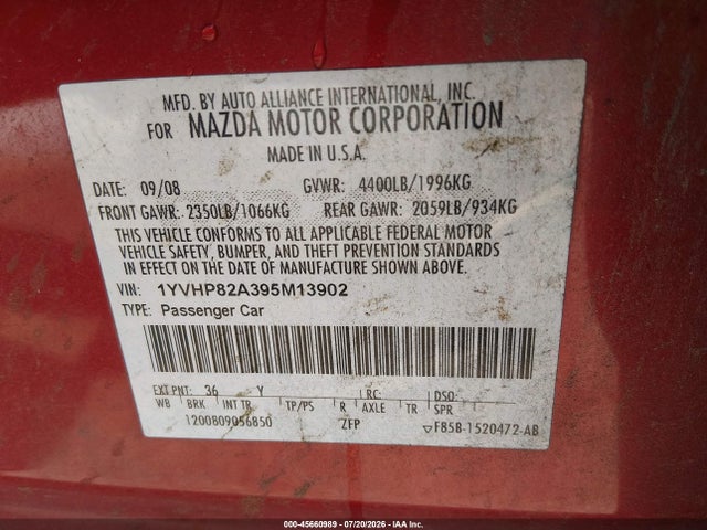 Aukcja sprzedaży 2009 Mazda Mazda6 I Touring, vin: 1YVHP82A395M13902, numer aukcji: 45660989