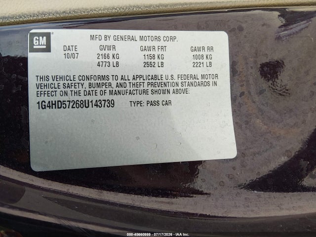 Aukcja sprzedaży 2008 Buick Lucerne Cxl, vin: 1G4HD57268U143739, numer aukcji: 45660999