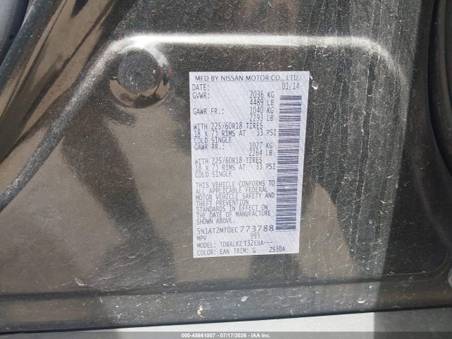 Продаж на аукціоні авто 2014 Nissan Rogue Sl, vin: 5N1AT2MT0EC773788, номер лоту: 45661007
