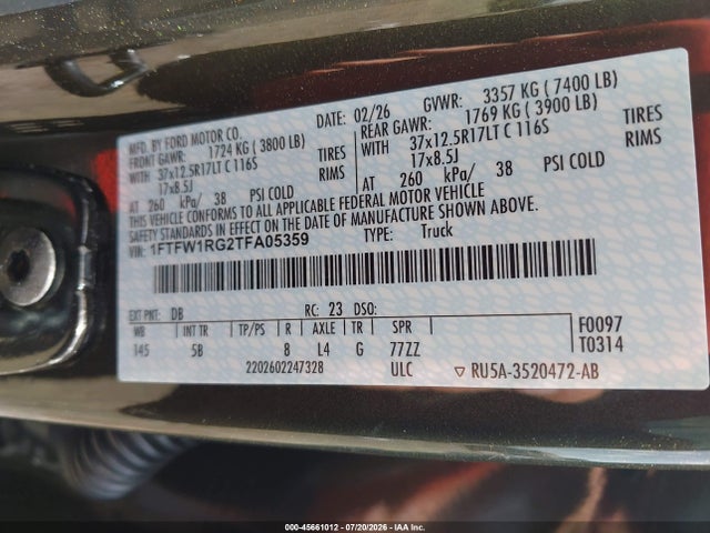 1FTFW1RG2TFA05359 Ford F-150 Raptor
