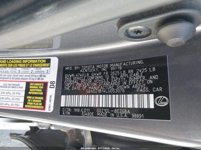 Продаж на аукціоні авто 2020 Lexus Es 350, vin: 58ADZ1B14LU053076, номер лоту: 45661044